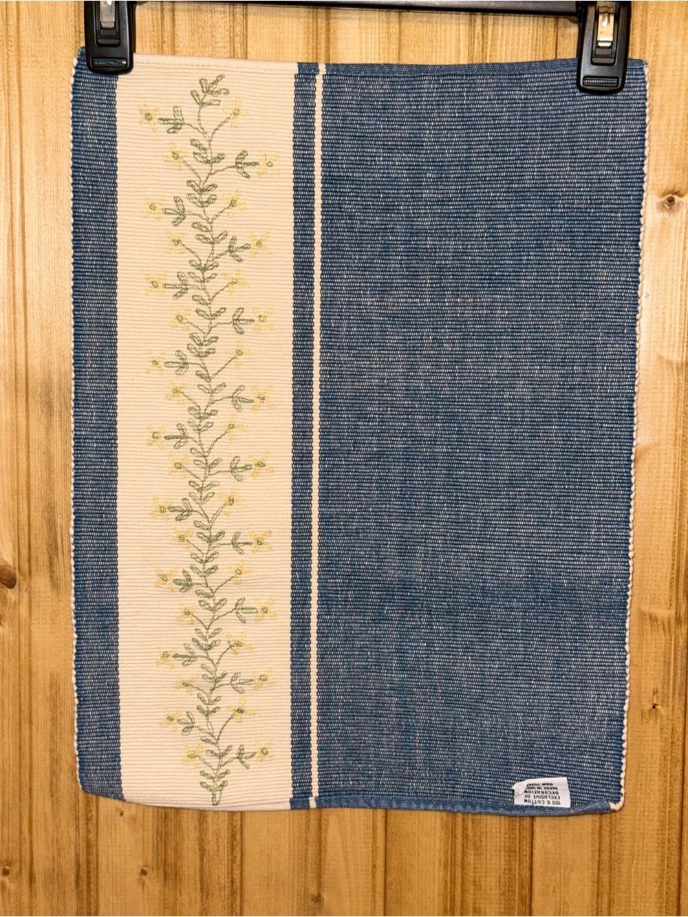 Set of 4 Park Designs Blue Ribbed Placemats Yellow Floral Panel RN70244